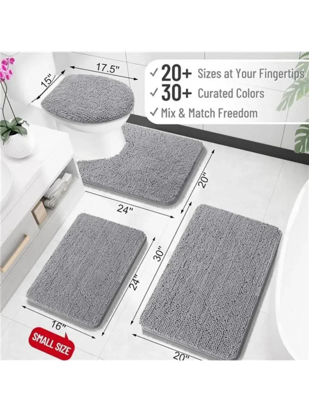 Chenille Toilet Rug U Shaped Bath Mat Soft Absorbent Non Slip Bathroom Rug Grey